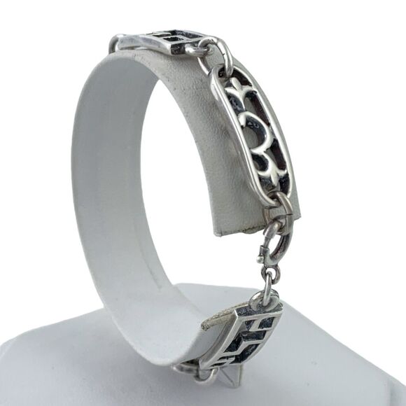 Vintage Sterling Silver 925 Cutout Pattern Link Bracelet 7.75" - Picture 4 of 8